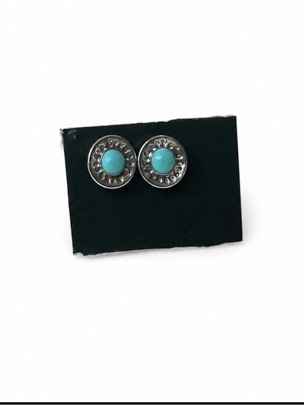 Silver Tone Turquoise Stud Earrings Boho Western Minimalist